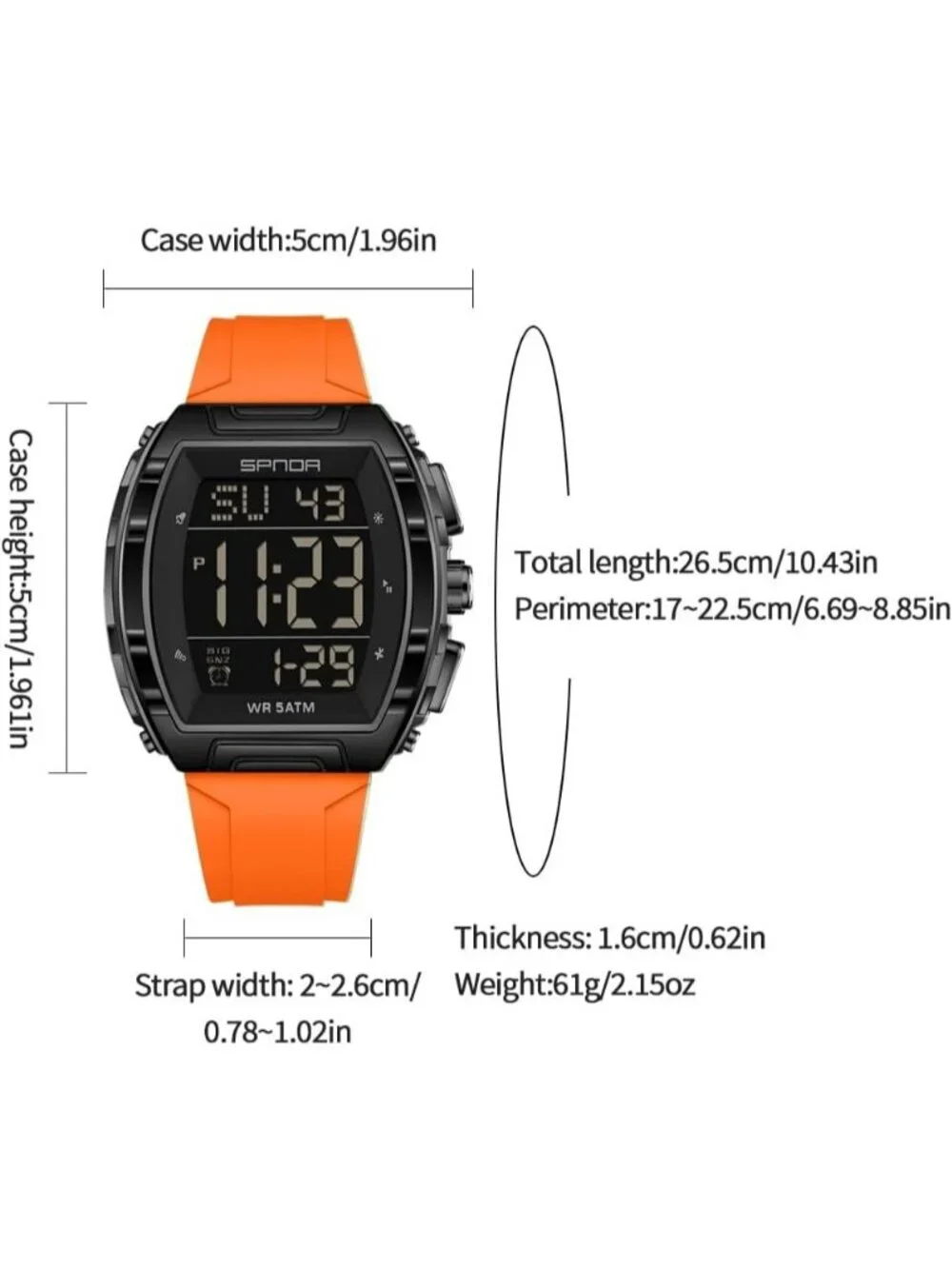 Men's Orange Analog Quartz Tonneau Shape Dual Waterproof Digital Luxury Watch